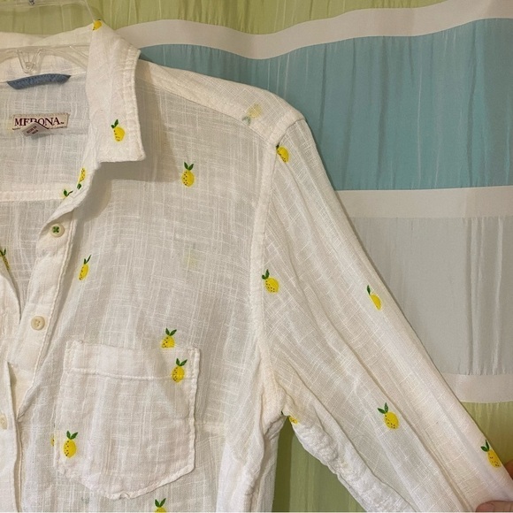 Merona Lemon Blouse Gauzy Slightly Sheer Cotton Sz Small - Picture 6 of 9
